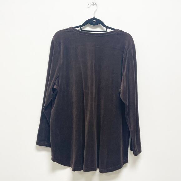 Denim & Co. Active Women's XLP Brown Velour Front Pockets V Neck Tunic Top - Picture 7 of 7
